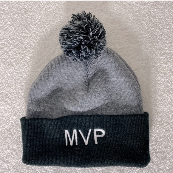 5/$25 MVP Embroidered Black & Grey Toque Beanie With Pom Pom - Picture 1 of 8